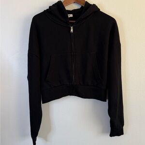 Garage Cropped Zip Hoodie Black Sweatshirt Size Large